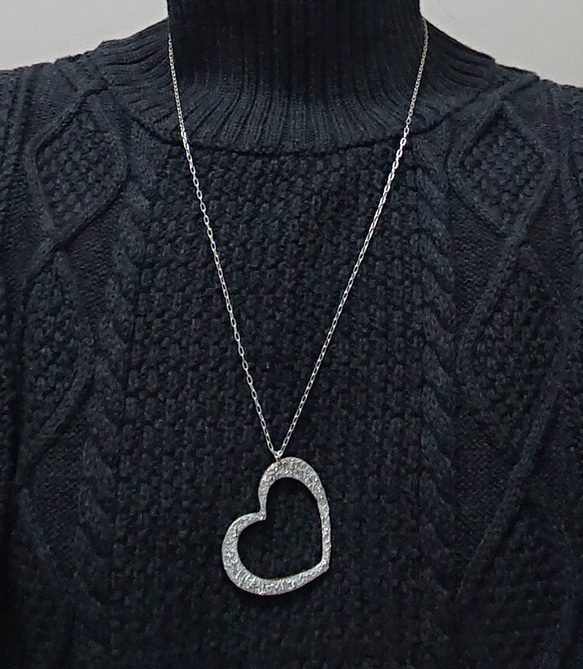 "Concrete"  silver  long necklace (ハート) 4枚目の画像