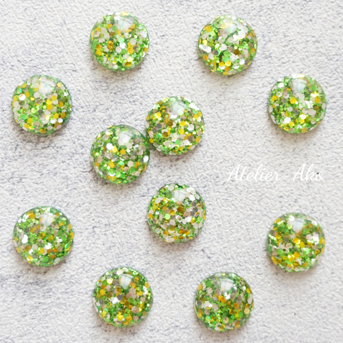 10個♡カボション グリーン イエロー シルバー レジン ラメ グリッター
