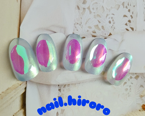 ［16］ネイルチップ クリアフレンチ オーロラ 大人 個性派 シンプル オーダー 16］ネイルチップ クリアフレンチ オーロラ 大人 個性派