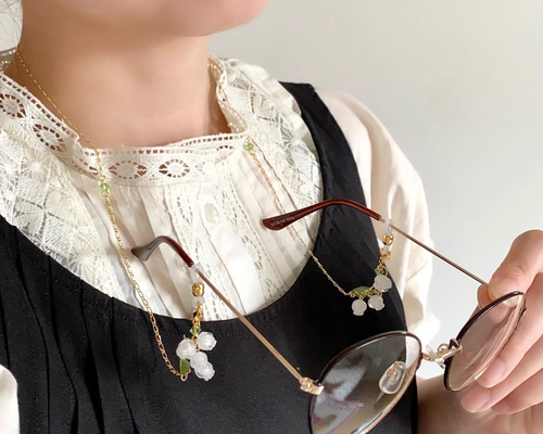 ♪607❤️ 鈴蘭　スズラン　パール　ガラスビーズ　マスクチェーン　メガネチェーン ♪607❤️ 鈴蘭スズランパールガラスビーズマスクチェーンメガネ