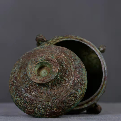 古青銅器　人物　希少 青銅器 青銅製 四龍豆 青銅豆 賞物 置物 希少唐物 貴重 4jd