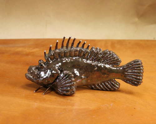 女流陶芸家 永見陶節 魚の陶芸品 ハゼ カジカ オコゼ 置物 工芸品 管