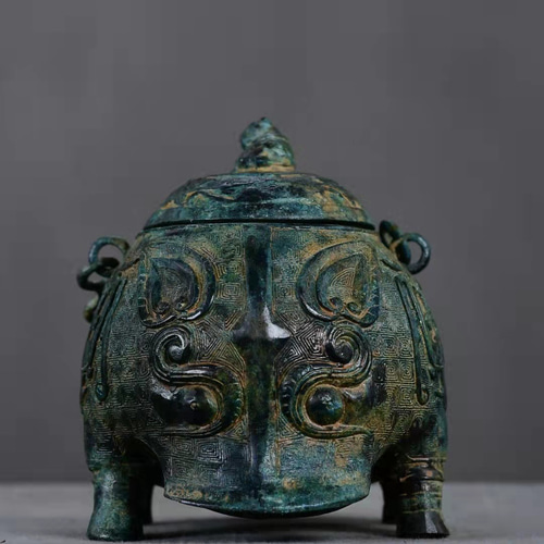 青銅器 青銅製 提梁尊 獣尊 賞物 置物 珍品希少唐物 貴重 4jd