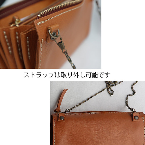 ショルダーの財布/革の大きな長財布/左利き右利き財布/LV-camel スマホ