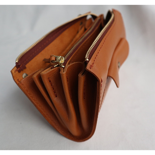 ショルダーの財布/革の大きな長財布/左利き右利き財布/LV-camel スマホ