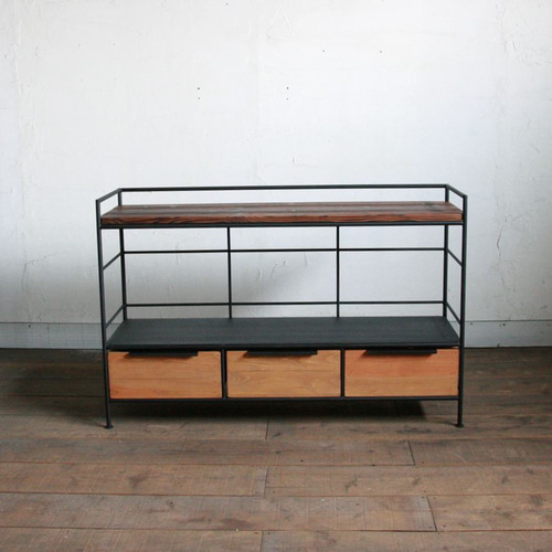 アイアン&ウッド 引き出し付き シェルフ 1段タイプ【サイズオーダー可