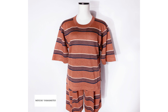 サマーニット✿テラコッタ グリッター ボーダー トップス  373 TERRACOTTA STRIPE TOPS 1枚目の画像