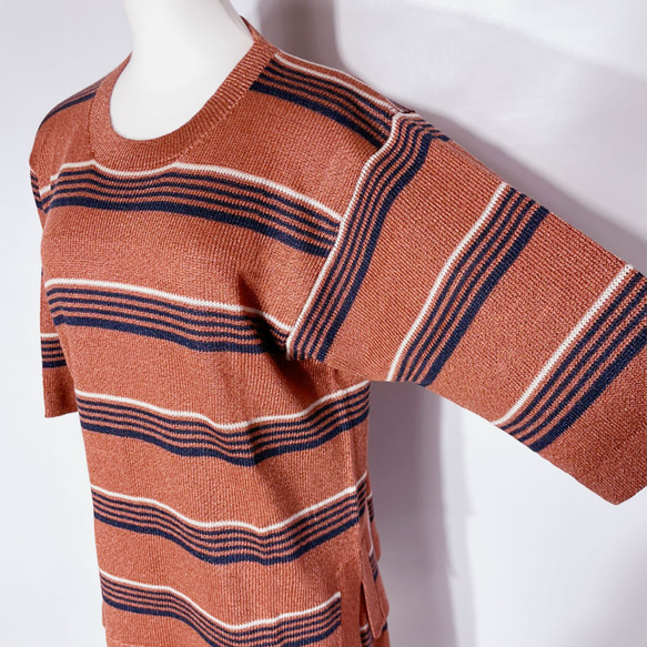 サマーニット✿テラコッタ グリッター ボーダー トップス  373 TERRACOTTA STRIPE TOPS 4枚目の画像