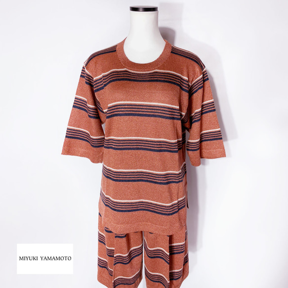 サマーニット✿テラコッタ グリッター ボーダー トップス  373 TERRACOTTA STRIPE TOPS 2枚目の画像