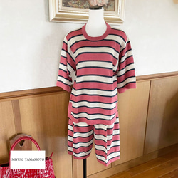 サマーニット✿ピンク＆ローズ グリッター ボーダー トップス  374 PINK ROSE STRIPE TOPS 8枚目の画像