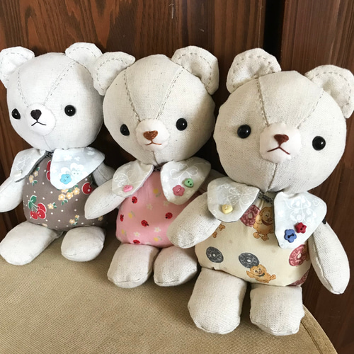ᴥ•`リネン ステッチくまちゃん4♡再販 可愛い ぬいぐるみ お花 ᴥ•`リネン ステッチくまちゃん4♡再販 可愛い ぬいぐるみ お花