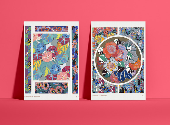 【NO.414】花柄のアールデコ模様アートポスター☆ボタニカルフラワーお洒落個性的カラフルモダンA1B5B4B3B2A2 7枚目の画像