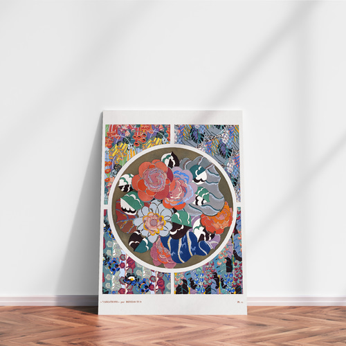 NO.414】花柄のアールデコ模様アートポスター☆ボタニカル