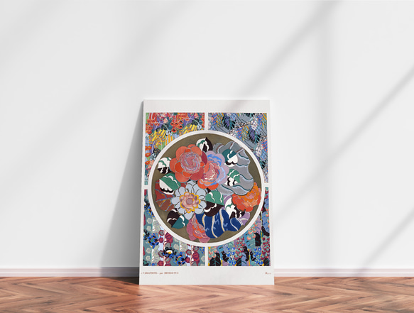 【NO.414】花柄のアールデコ模様アートポスター☆ボタニカルフラワーお洒落個性的カラフルモダンA1B5B4B3B2A2 5枚目の画像