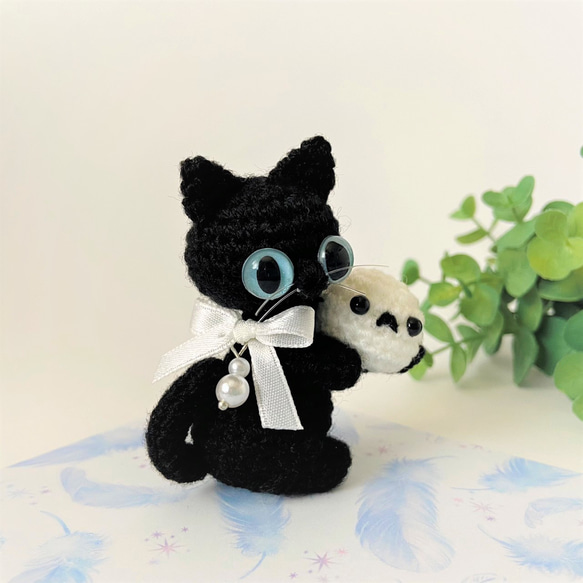 シマエナガと黒猫♡あみぐるみ♡受注製作品 6枚目の画像