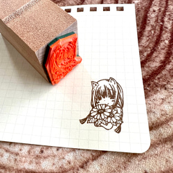 女の子とひまわりのはんこ　3.2ｘ2.3ｃｍ 3枚目の画像