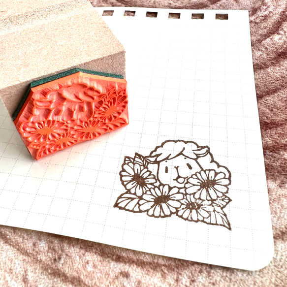 羊とひまわりのはんこ　3ｘ2.5ｃｍ 3枚目の画像