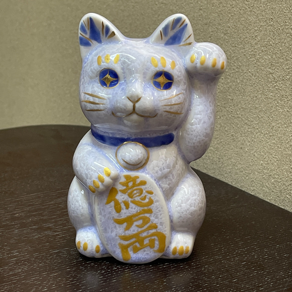 楽天市場】京焼 清水焼 陶あん 花結晶 招き猫 青 千万両 左手