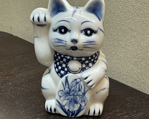 京焼・清水焼 染付 招き猫 アヤメ 招き猫 京焼・清水焼窯元 陶あん