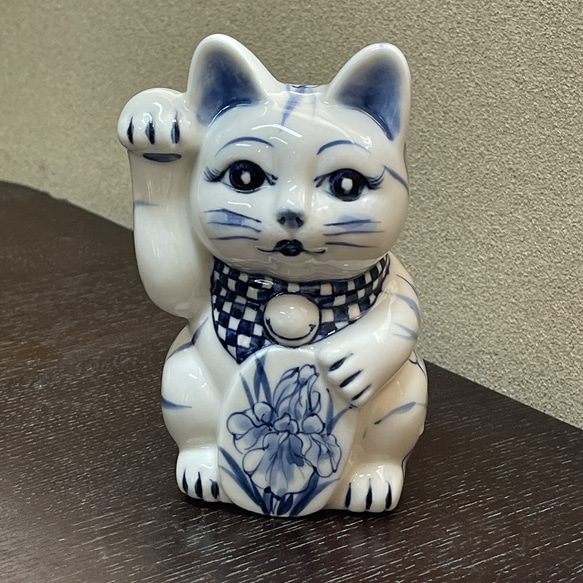 京焼・清水焼 染付 招き猫 アヤメ 招き猫 京焼・清水焼窯元 陶あん