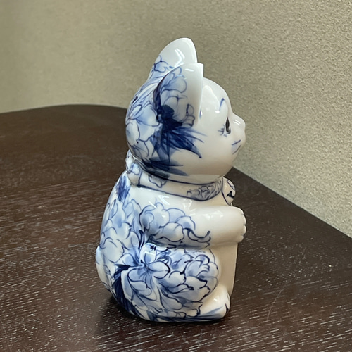 京焼・清水焼 染付 招き猫 牡丹 招き猫 京焼・清水焼窯元 陶あん 京焼・清水焼 染付 招き猫 牡丹 招き猫 京焼・清水焼窯元 陶あん