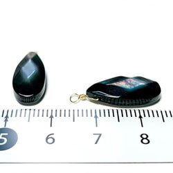 【天然石チャーム】ブラックシェル（黒蝶貝）14kgf 　ペアシェイプ形　２個　ハンドメイド素材 4枚目の画像