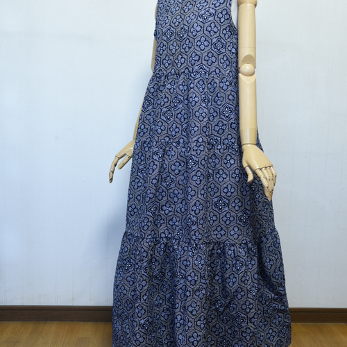 着物リメイク 浴衣リメイク ティアードマキシ丈ワンピース S～Mサイズ  