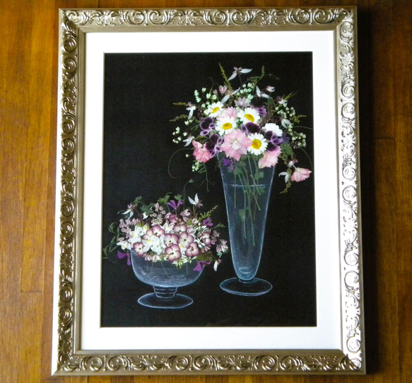 押し花アート 庭の花を集めて（押し花絵）