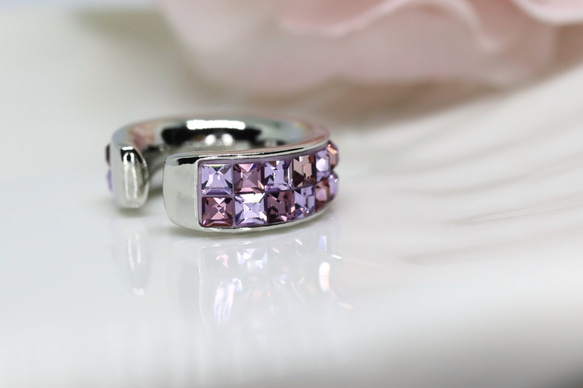 フープイヤーカフ・シルバー・片耳用・グルーデコ（バイオレット・ヴィンテージローズ） 1枚目の画像