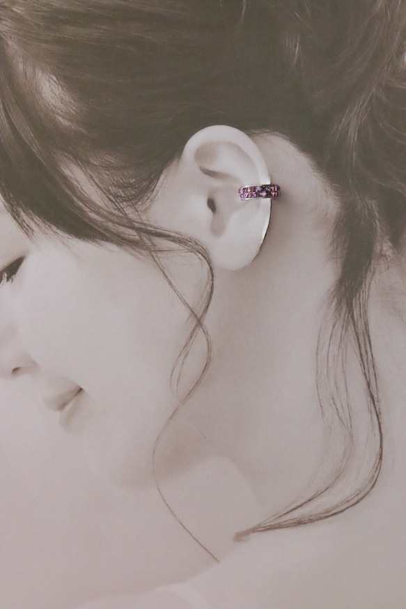 フープイヤーカフ・シルバー・片耳用・グルーデコ（バイオレット・ヴィンテージローズ） 9枚目の画像