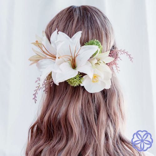 ユリと胡蝶蘭の髪かざり ウェディング ヘアアクセサリー ヘッド
