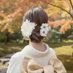 成人式 髪飾り 白ダリア×林檎の花｜卒業式 袴 和装ヘア No.WA02 振袖