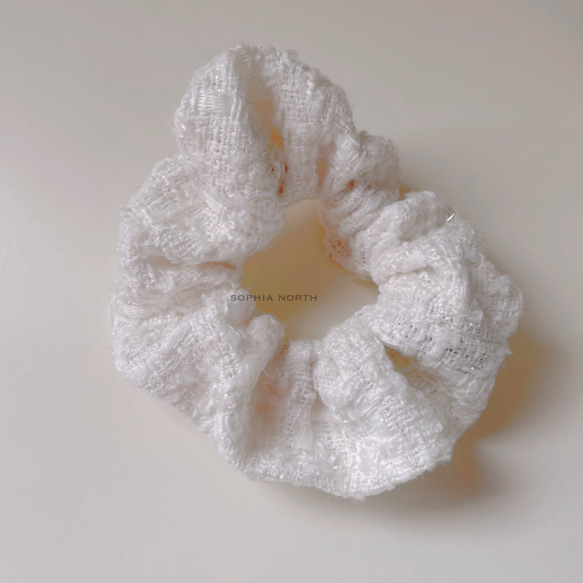 ツイード生地のシュシュ ホワイト シュシュ lil lily 通販