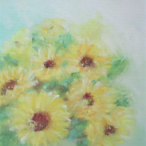パステル画 ひまわりが咲いたら（パステル画 原画 額付き） 絵画