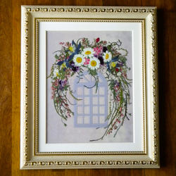 押し花アート　白い花のブーケ（押し花絵） 1枚目の画像