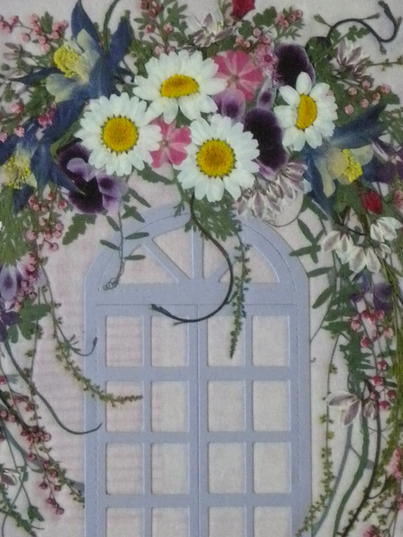 押し花アート　白い花のブーケ（押し花絵） 3枚目の画像