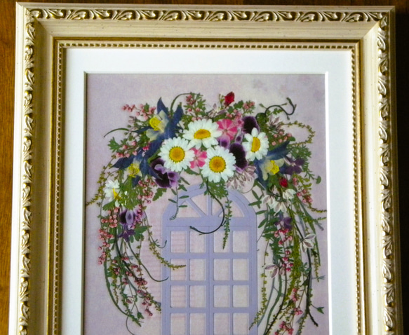 押し花アート　白い花のブーケ（押し花絵） 4枚目の画像