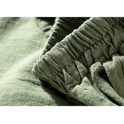 9分丈パンツ　中厚砂洗い綿麻　大きいサイズゆとりパンツ　裾スリット　グリーン＃L043GR 6枚目の画像
