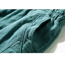 9分丈パンツ　中厚砂洗い綿麻　大きいサイズゆとりパンツ　裾スリット　ブルー＃L043BU 5枚目の画像