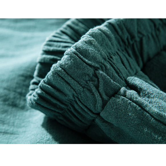 9分丈パンツ　中厚砂洗い綿麻　大きいサイズゆとりパンツ　裾スリット　ブルー＃L043BU 7枚目の画像