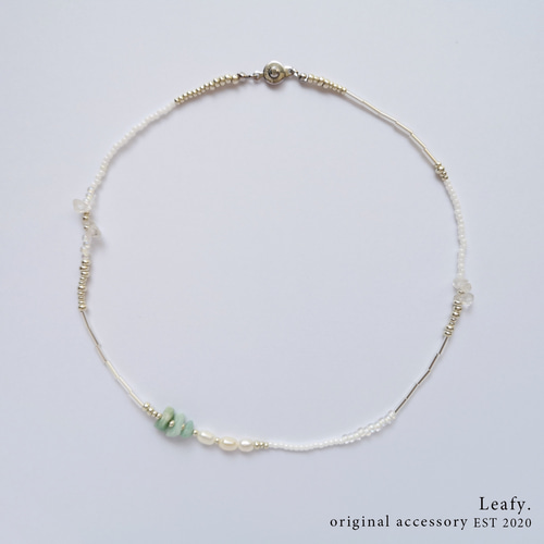 天然石と淡水パールの夏色ビーズネックレス ビーズアクセサリー クリア