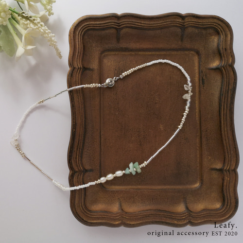 天然石と淡水パールの夏色ビーズネックレス ビーズアクセサリー クリア