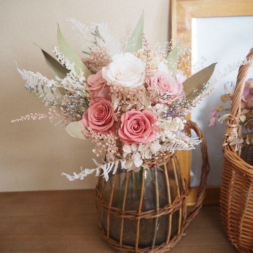 大人可愛いピンク プリザーブドフラワーの花束 bouquet プリザーブド