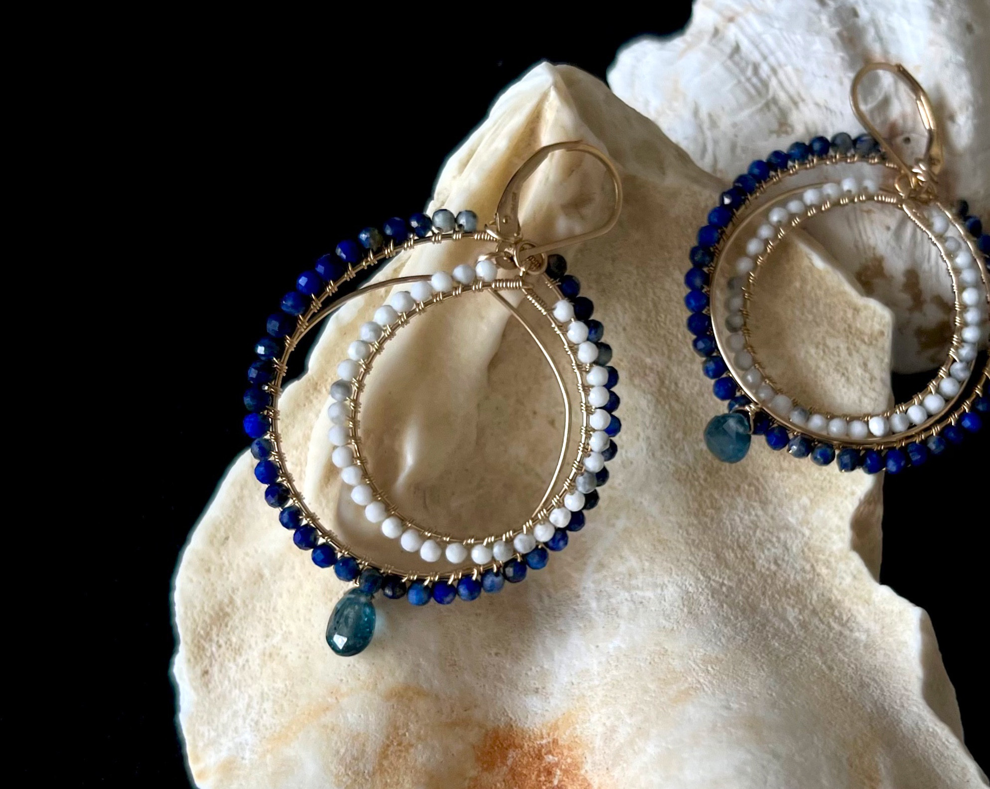 【再販】フープ　着せ替えチャーム/ピアス/イヤリング【ラピスラズリ/ハウライト/カイヤナイト】14kgf 12月誕生石