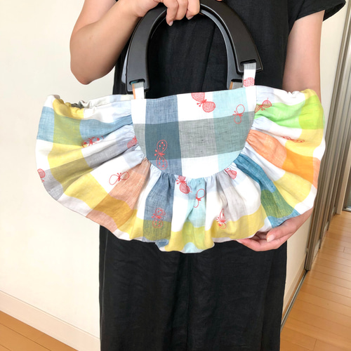 ミナペルホネン木製手持ちハンドメイドバック 可愛い木の持ち手のバッグ ＊ハンドメイド＊