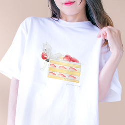 【BigLサイズ】ショートケーキとネコぱんのTシャツ ホワイト 白 メンズ ユニセックス【短期発送】 4枚目の画像