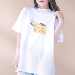 【BigLサイズ】ショートケーキとネコぱんのTシャツ ホワイト 白 メンズ ユニセックス【短期発送】 1枚目の画像