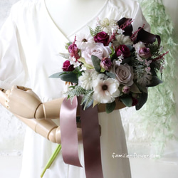造花ブーケ『カラーとくすみピンクのバラのブーケ・花束風』アーティフィシャルフラワー 3枚目の画像
