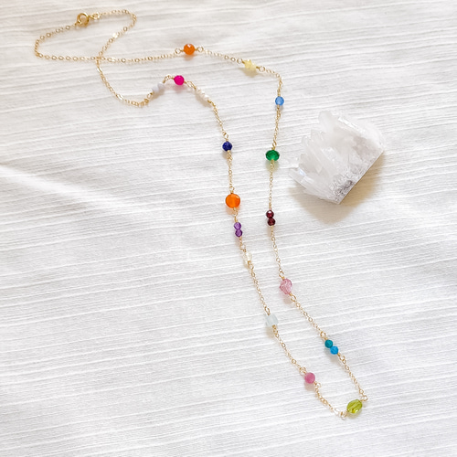 14kgf マルチカラー天然石のロングネックレス ネックレス・ペンダント