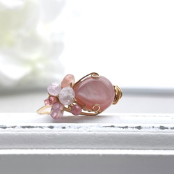 青と赤の宝石 - ルビー アイオライト アクアマリン のワイヤーリング